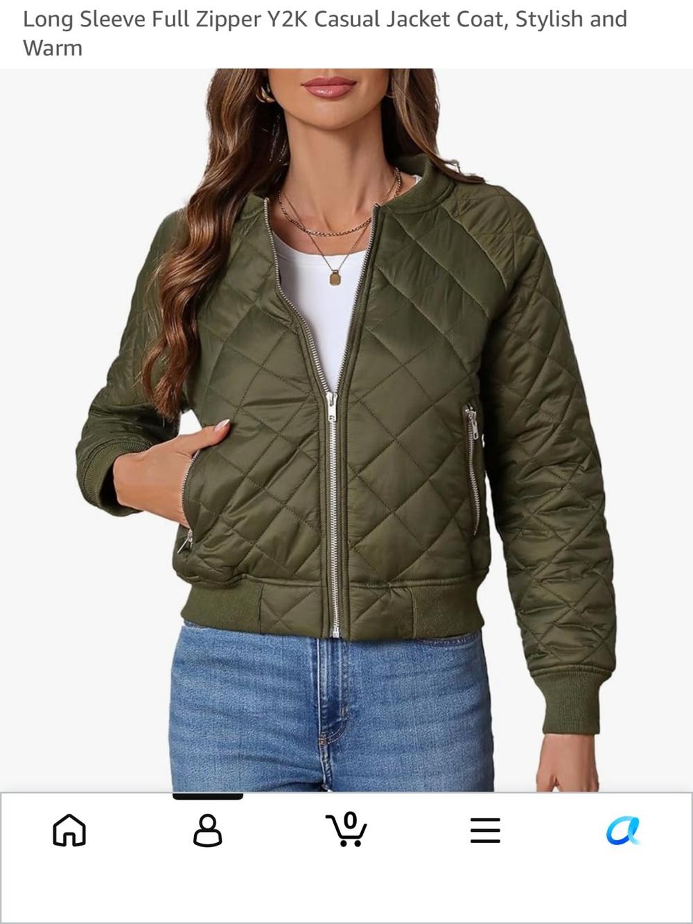 Quilted Bomber Jacket for Women - Olive Green